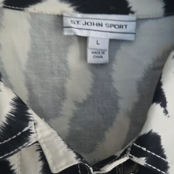 St. John Sport Black White Cotton Jean Jacket L - Picture 3 of 6